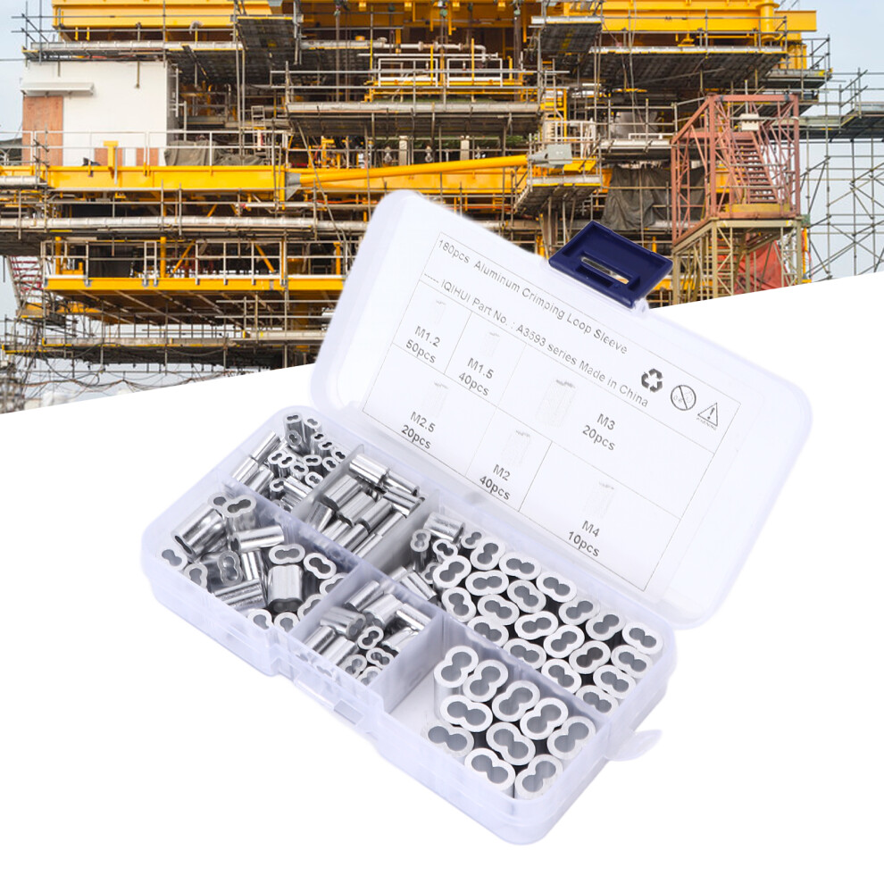 180Pcs Aluminum Crimping Loop Sleeve Kit, 6 Sizes For Wire Rope And Cable 5011376492189
