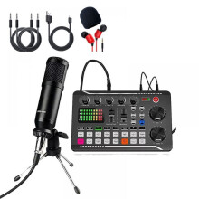 Podcast beállítókészlet 2Hosts számára, hangváltó audiointerfésszel és kondenzátormikrofonnal, DJ keverőpult valós idejű
