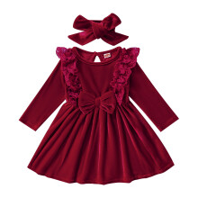 Long Sleeve Dress for Baby Girls, Vintage Elegant Velvet Tutu Dress, Fall Winter Long Sleeve Ruffle Dress with Tutu Skirt and Hidden Back Zipper,