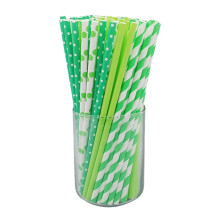 TuseRxln Green Paper Drinking Straws, 100 Pieces, Biodegradable, Green and White Striped