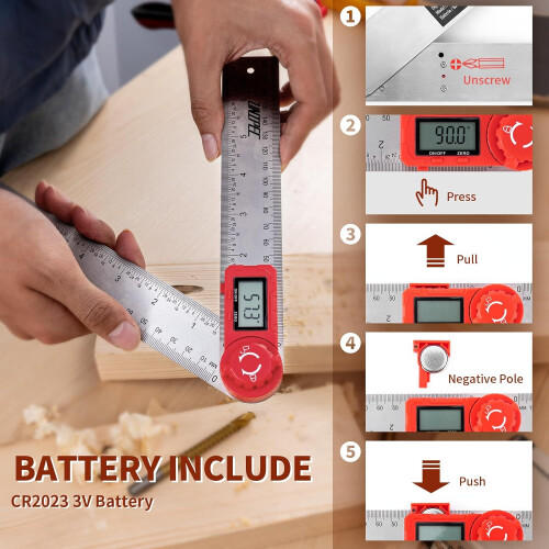Transferidor digital para medição de ângulos, com visor LED e régua de aço inoxidável de 7 polegadas (200 mm), durável e resistente à 2