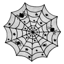 Spider Web Tablecloth 40 Inch Round Black Polyester Lace Table Topper for Halloween Dinner Party Decor