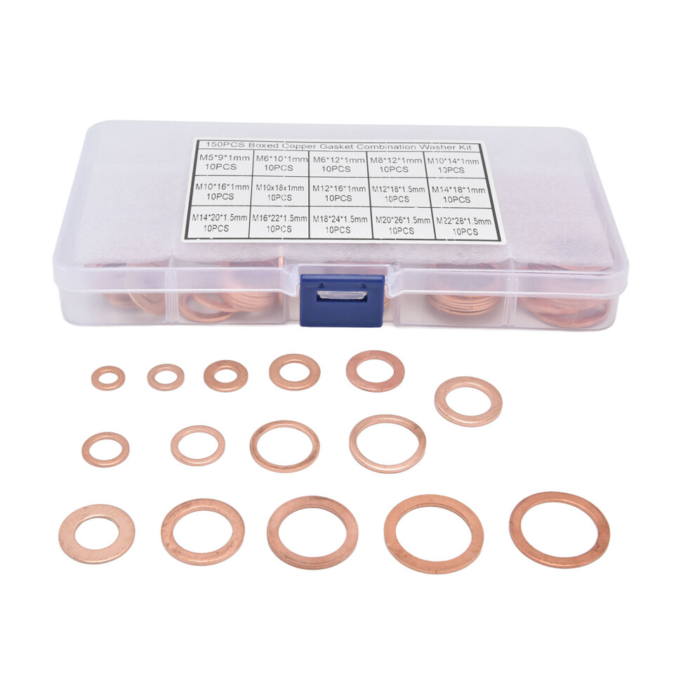 150Pcs Copper Washer Assortment M5âM22 Oil Seal Gasket Kit 9481376496788