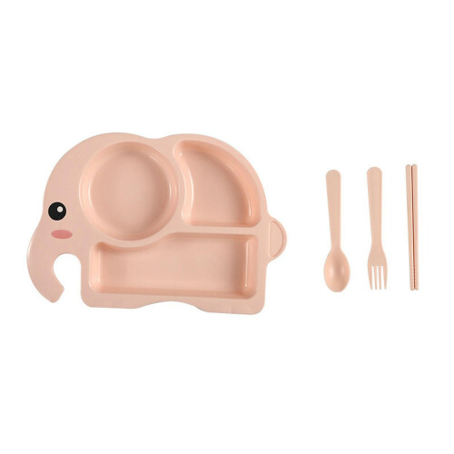 Pink Cartoon Elephant Kids Dinnerware Set, Microwave Dishwasher Safe, Durable 4Piece Tableware