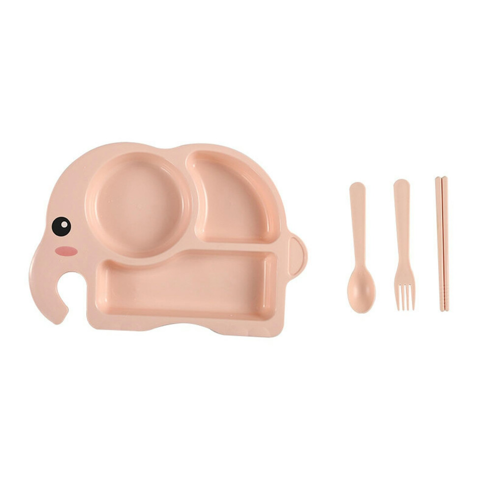Cartoon Elephant Kids Dinnerware Set, Microwave Dishwasher Safe, Durable 4Piece Tableware Pink