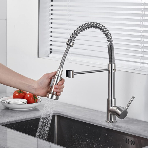 Kitchen Faucet With PullDown Sprayer, SingleHole, 360 Rotation, Arc, Commercial Spring, Black Finish 2