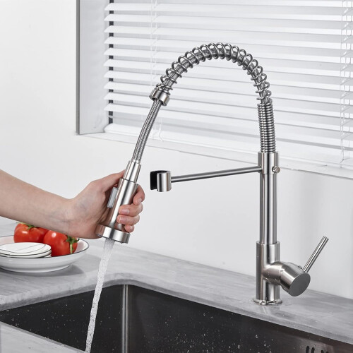 Kitchen Faucet With PullDown Sprayer, SingleHole, 360 Rotation, Arc, Commercial Spring, Black Finish 1