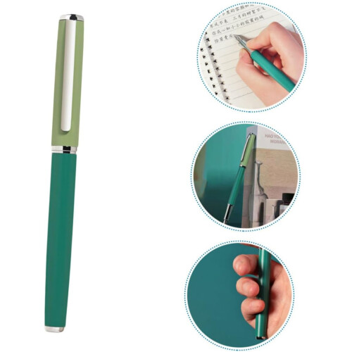 Fountain Pen For Students, Fine Tip, Refillable Ink Pen With Grip, Calligraphy Practice, Green 1