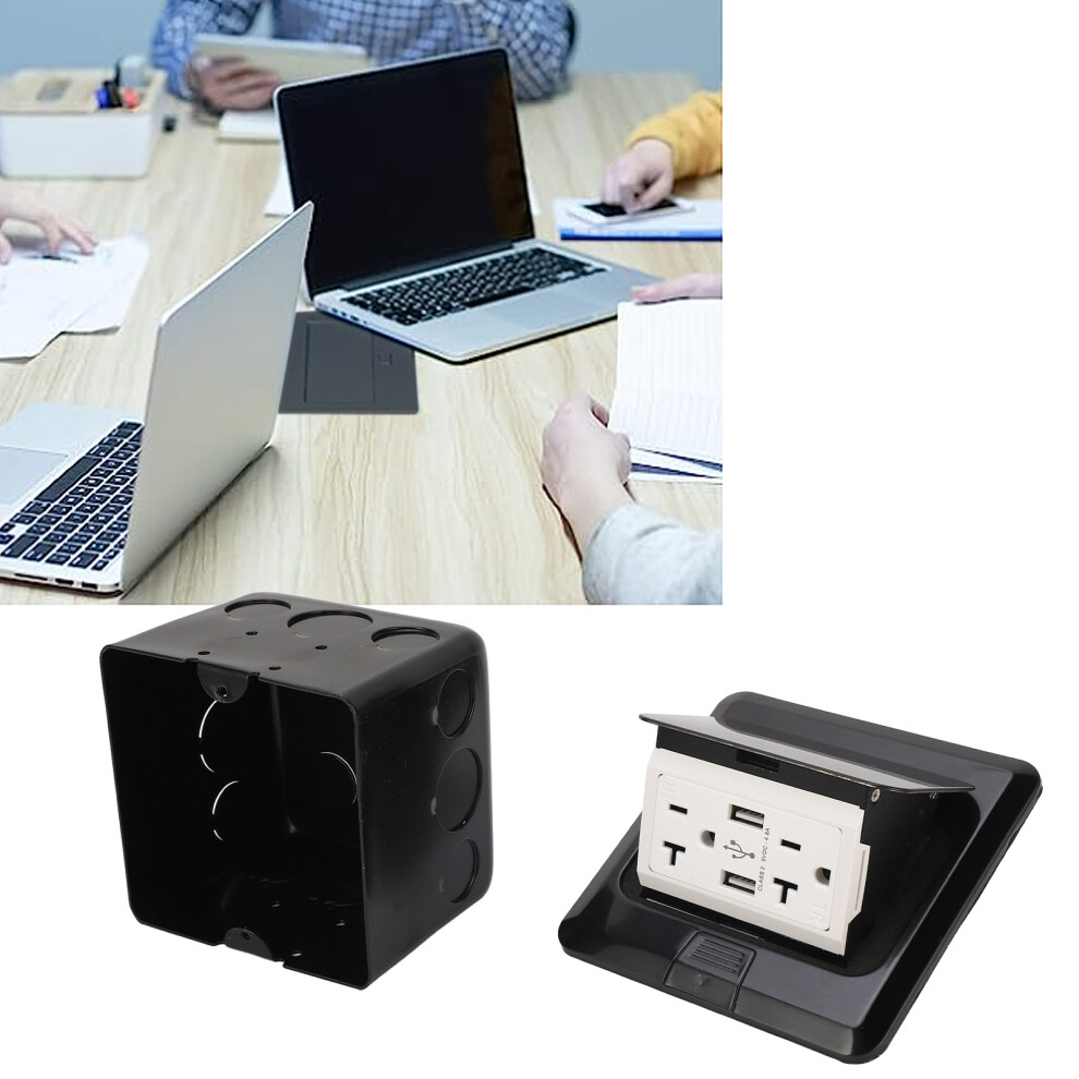 20A Black Desktop Power Strip With Dual Usb Outlets, 3 Hole Connection Box 3631376505645