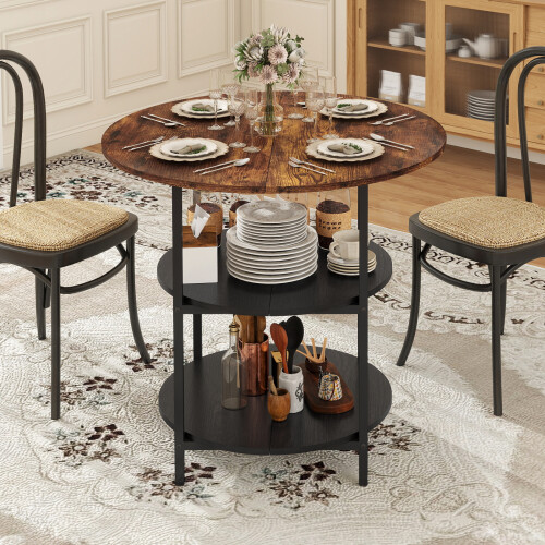 ELECWISH 80cm Round Dining Table with Storage Kitchen Table 1