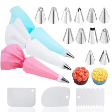 Cake Decorating Kit with 21 Stainless Steel Piping Nozzles and Reusable Silicone Bags