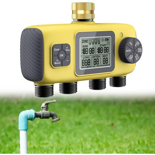 Garden Irrigation Timer with Automatic FourZone Control, Weatherproof Lawn Watering System 2
