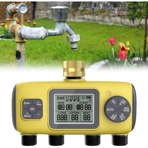 Garden Irrigation Timer with Automatic FourZone Control, Weatherproof Lawn Watering System 1