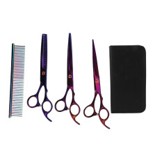 Conjunto de Tesouras Profissionais para Tosa de Cães: Tesoura de Desbaste Curva, Tesoura para Corte em Grandes Alturas com Pente de Tosa, Design