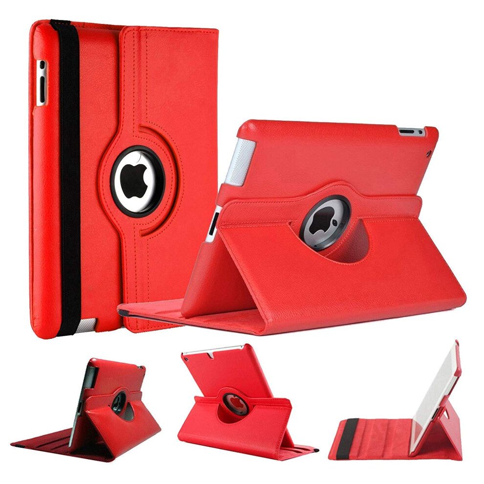 Case For Ipad 4Th 3Rd Gen 9.7 Inch 360 Rotation Pu Leather Folio Cover With Auto Sleep Wake Red 9382693435354