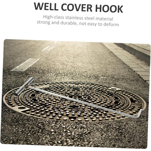 Stainless Steel Manhole Cover Lifting Hook with Comfortable Grip, Heavy Duty Roller Shutter Pull Tool 1