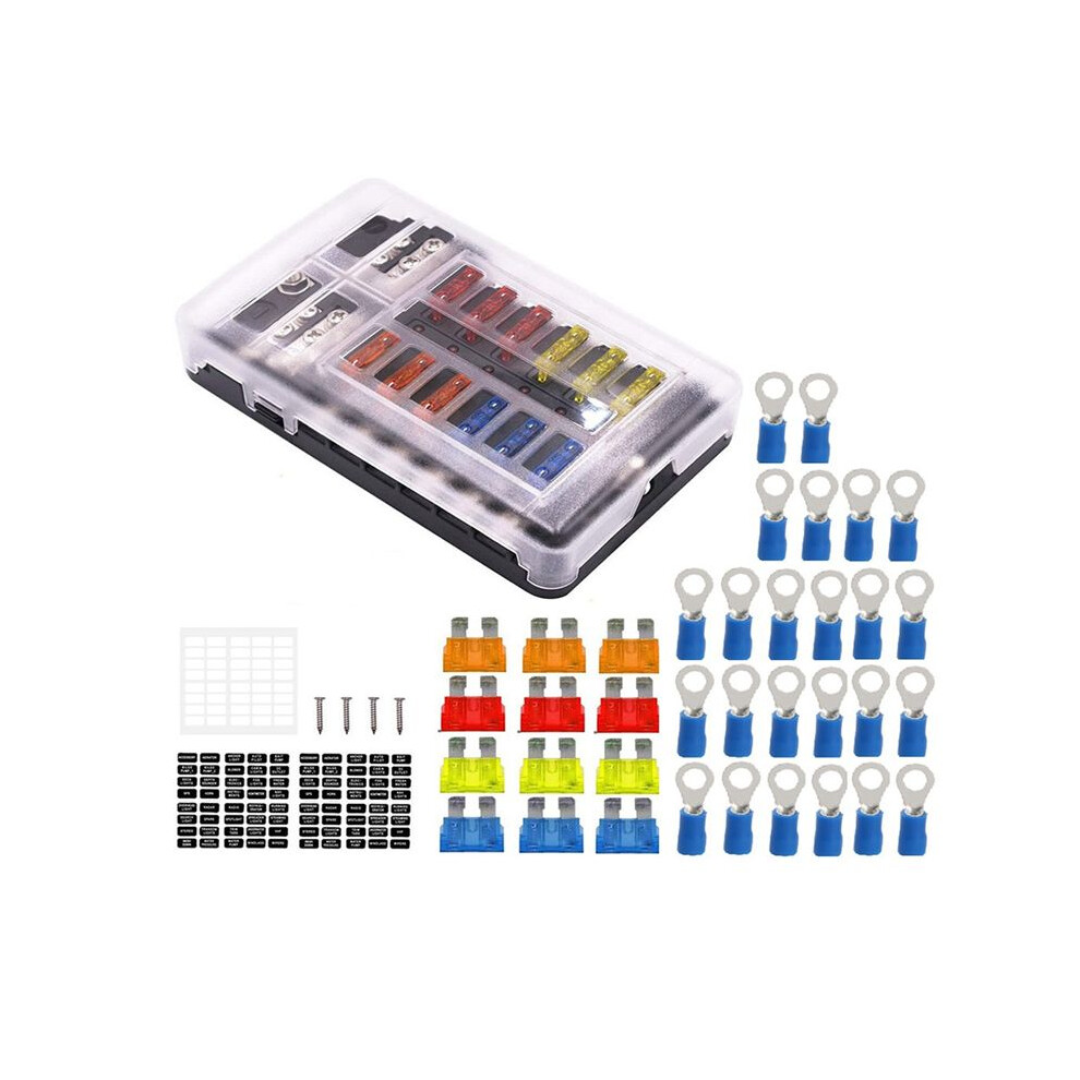 12V Fuse Block 12 Circuit Fuse Box Kit,With Led Indicator With Negative Marine Fuse Box For Dc12-24V Car Boat Rv Truck 6033556195252