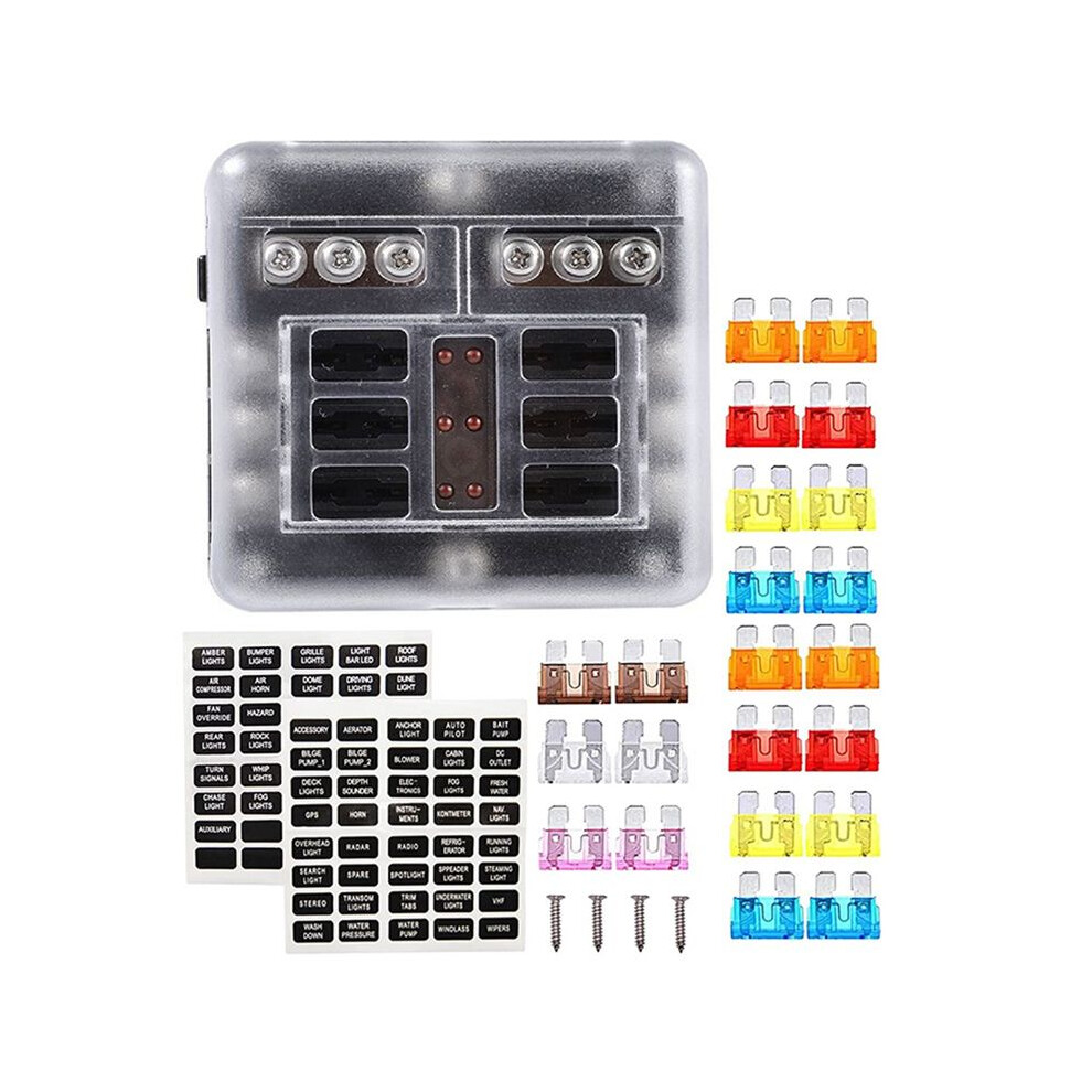 12V Fuse Block,Waterproof Boat Fuse Panel With Led Warning Indicator Proof Cover-6 Circuits With Negative Bus Fuse Box 6033522871760