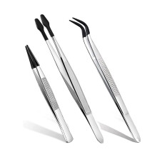 3 Pcs Rubber Tipped Tweezers, 6Inch Straight Flat