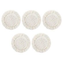 Coasters for Drinks Absorbent, Macrame Handmade Cotton Coasters for Coffee Table, Boho Coaster Set with Tassels Heat