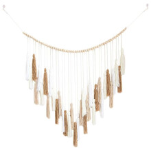 Large Macrame Wall Hanging Decor 39X43In Boho Woven White Beige Khaki Macromay Tassel Wall Decor with Wood Bead