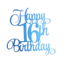 Decorazione per torta di compleanno 16, 16 pezzi di decorazioni per torta di compleanno 16 compleanno con glitter blu, set di candeline per torta