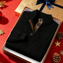 (Negro, 40) Camisa Henley de punto con cuello alto de otoño-invierno para hombre |Jersey vintage de cuello alto, pesado, 280 g/m²,