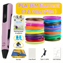 (Pink) 1 Juego de bolígrafos de impresión 3D |Incluye filamentos PLA de 12 colores 3 metros, dedales, tablero de dibujo de