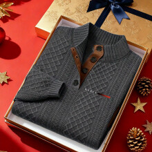 (Rayas grises, 42) Camisa Henley de punto con cuello alto de otoño-invierno para hombre |Jersey vintage de cuello alto, pesado, 280 g/m²,