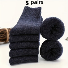 (Blue 5 Pairs) Chaussettes chaudes épaisses pour hommes 5 paires, bas d'hiver décontractés de couleur unie mi-mollet pour hommes