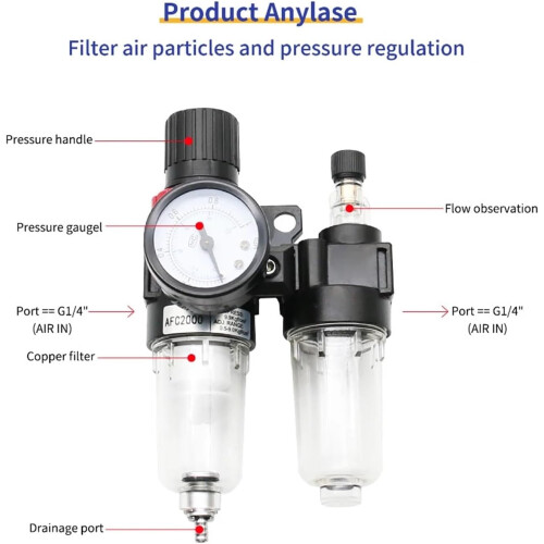 AFC2000 AFR2000 G1/4 Air Compressor Filter Regulator with Gauge for Precise Oil Water Separation 1