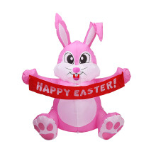 Animated Easter Inflatable Bunny Yard Decoration, Waterproof Polyester Lighted Bunny with Carrot, Auto-Inflatable Blow Up Decor for Outdoor Garden