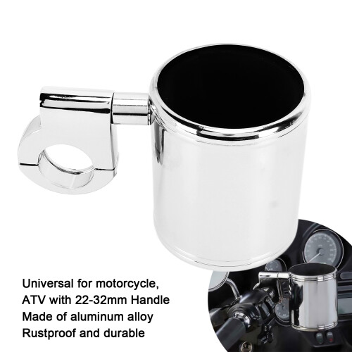 Chrome Adjustable Handlebar Cup Holder for ATV Motorcycle Universal 22-32mm 2