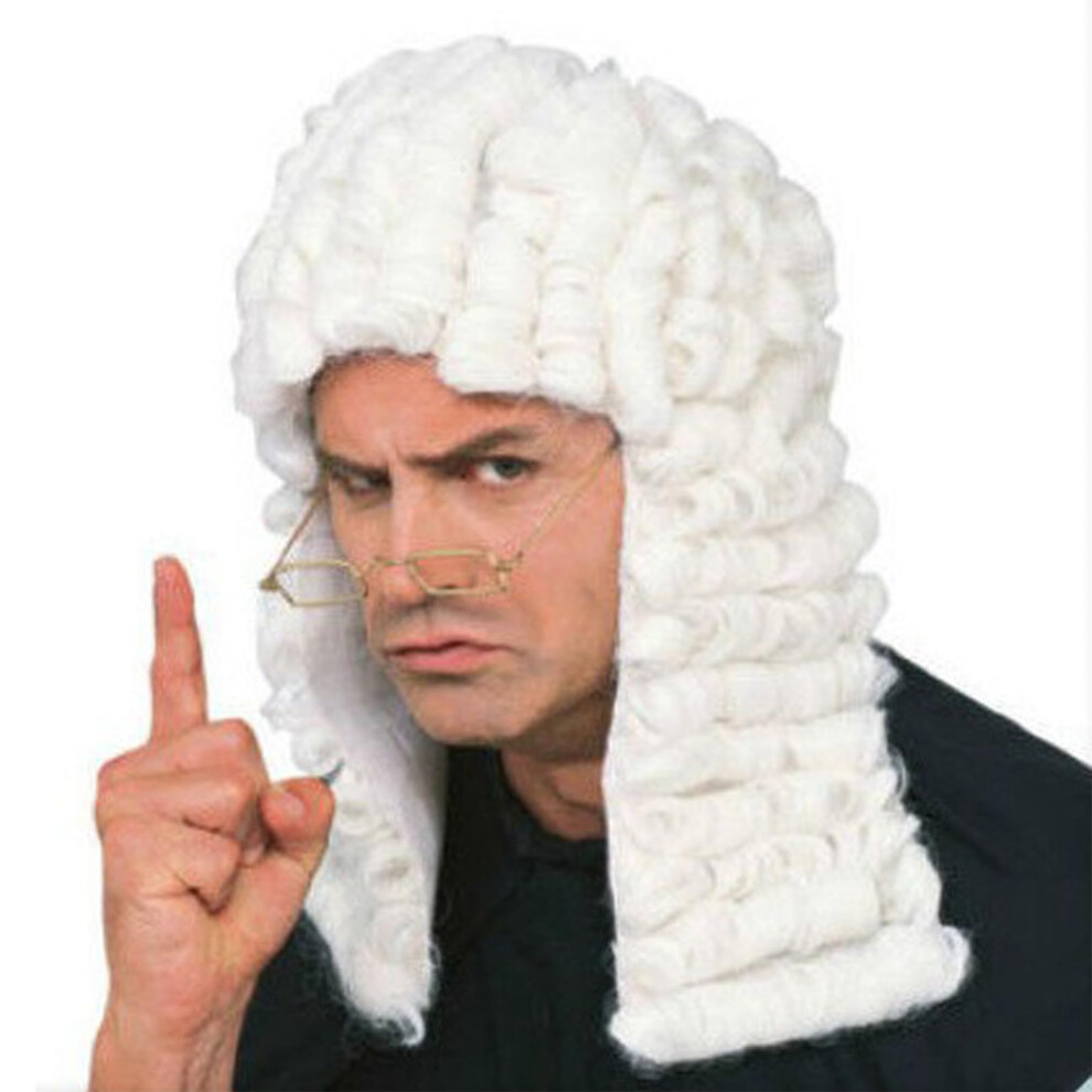 Unisex White Judge Wig Realistic Barristers Wigs Curly Colonial Powdered Synthetic Wig For Adults Halloween Cosplay