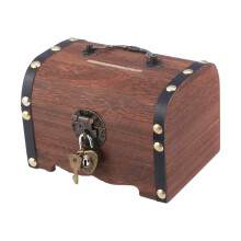 Treasure Chest with Lock, Handmade Wooden Box Featuring Anti-Rust Bronze Lock for Secure Storage, Vintage Wood Piggy Bank with Old-Fashioned
