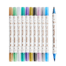 Metallic-Marker mit zwei Spitzen, 10 Farben, Metallic-Acryl-Stifte mit zwei Spitzen, Filzstifte, mittlere und Pinselspitze, für Fotoalben und
