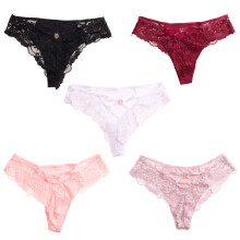 5-pack damtrosor i spets, stringtrosor i spets för kvinnor, sömlösa sexiga blommiga underkläder, andningsbara stringtrosor i midjan för kvinnor.