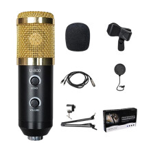Kardioidkondensatormikrofon för podcast, professionell ljudinspelning med USB-mikrofon med RGB-belysning och vibrationsdämpande stötdämpande