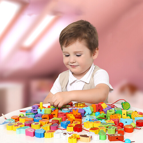 Εκπαιδευτικά παιχνίδια Montessori με κλωστή Ξύλινα κορδόνια Ζώα φάρμας Παιχνίδι 1