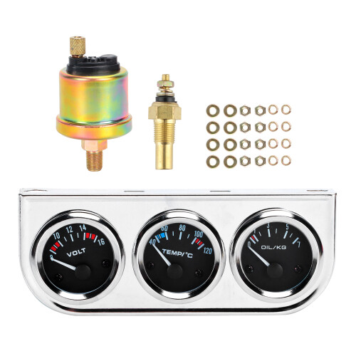 In1Triple Auto Gauge Meter Kit Ταμπλό Βολτόμετρο Θερμοκρασία Νερού Πίεσης Λαδιού για 1