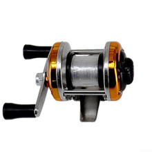 Dual Handle Mini Ice Fishing Reel PreSpooled 50m Line, Compact Aluminum/ABS Body, Smooth Reeling With Bearings, Gold