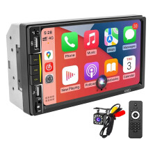 EstéReo de Coche de Doble DIN con CarPlay, Radio con Pantalla TáCtil de 7 Pulgadas  y CáMara de Marcha AtráS Receptor de Audio Enlace Espejo