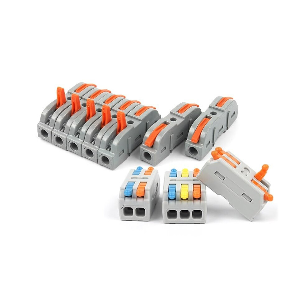 Wire Connectors Quick Lever Lock 2 Port 3 Port Compact Electrical Terminal Block Spring Clamp 25Pcs 9347817671612