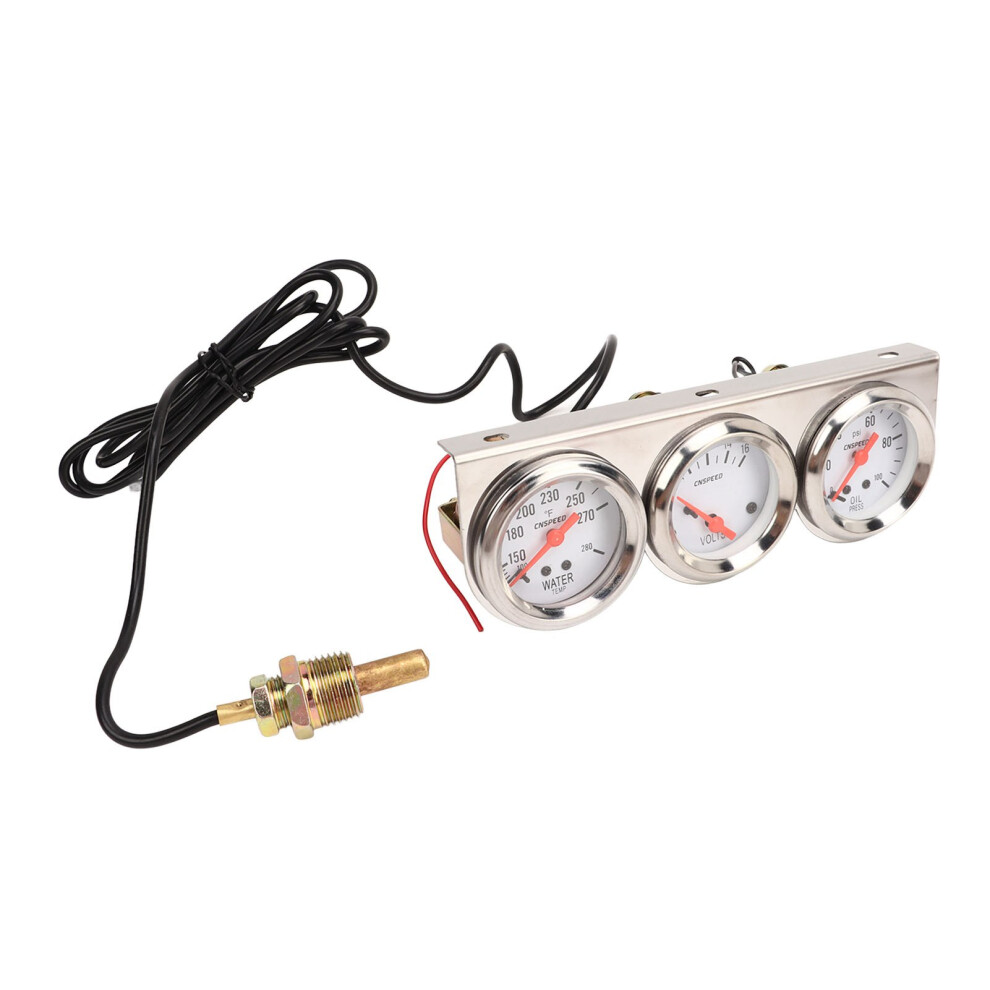 52Mm Car Triple Gauge Kit, Dial, 12V, Oil Temp, Water & Volt White 3371376545967
