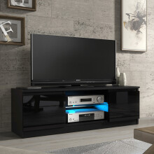 TV Stand 120cm Matt Black Body Gloss Black Doors With LED Compact Modern Unit VELERA