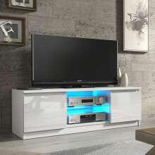 TV Stand 120cm Matt White Body Gloss White Doors With LED Compact Modern Unit VELERA
