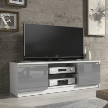 TV Stand 120cm Matt White Body Gloss Grey Doors NO LED Compact Modern Unit VELERA
