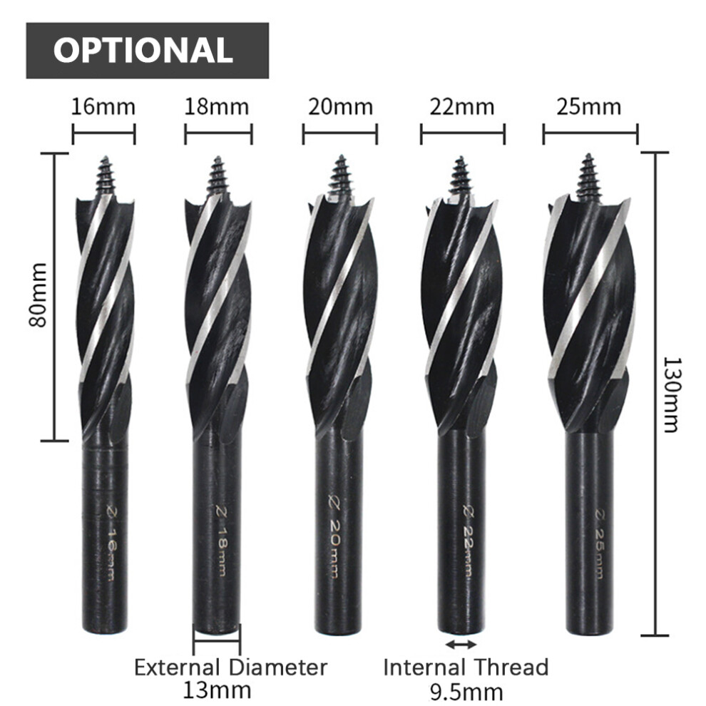 3 Pcs High Carbon Steel Auger Drill Bit Set Â 16Mm To 25Mm, Black 7631376547788