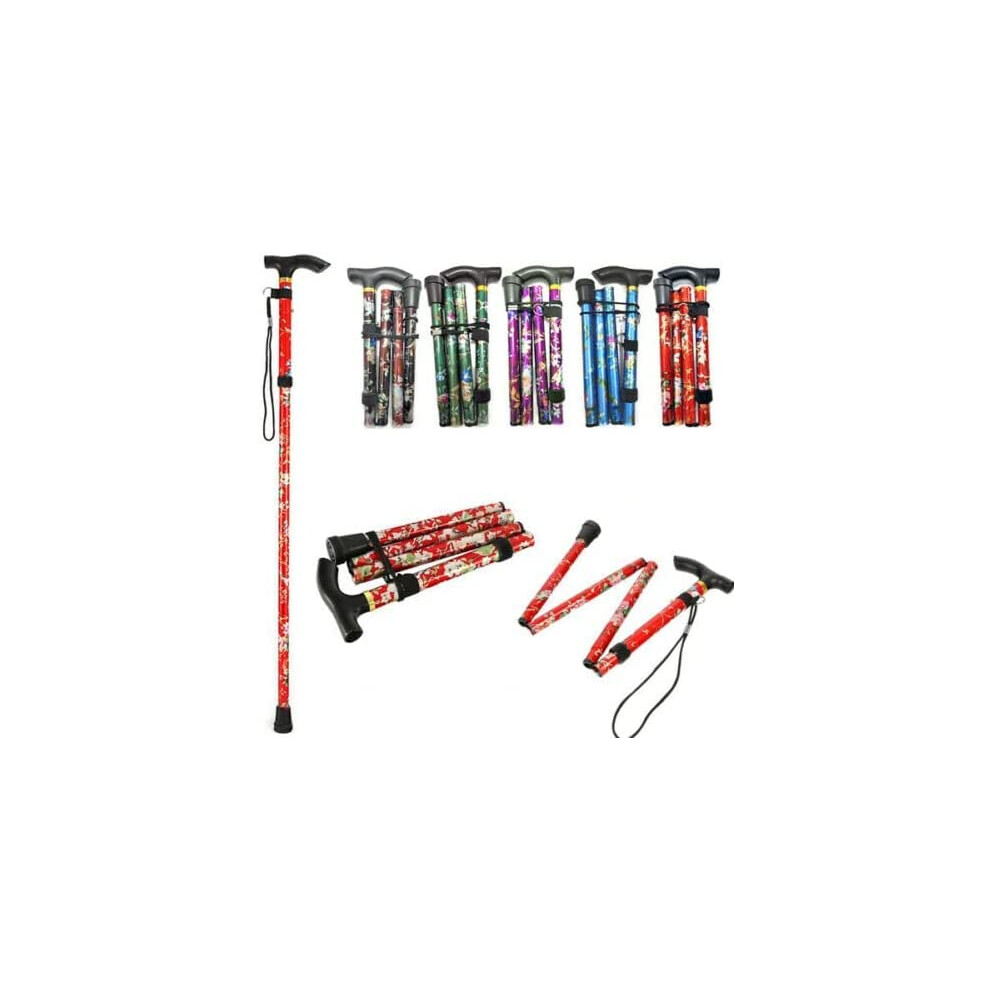 Folding Walking Stick Adjustable Height Lightweight Floral Cane with Ergonomic Comfort Grip
