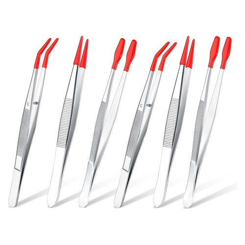 6Pcs Tweezers with Rubber Tips Set Soft PVC Coated